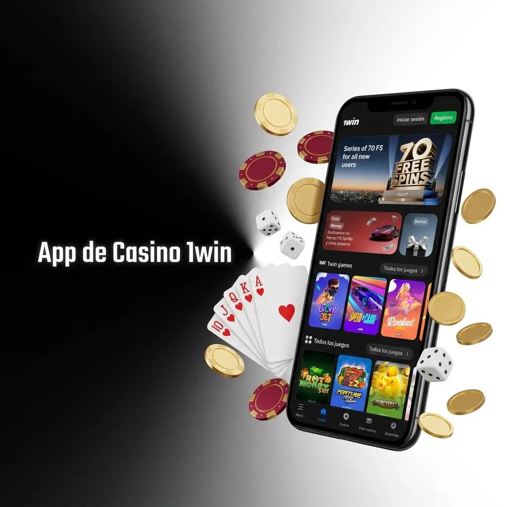 Aplicación de casino 1win en smartphone con tragamonedas y juegos en vivo