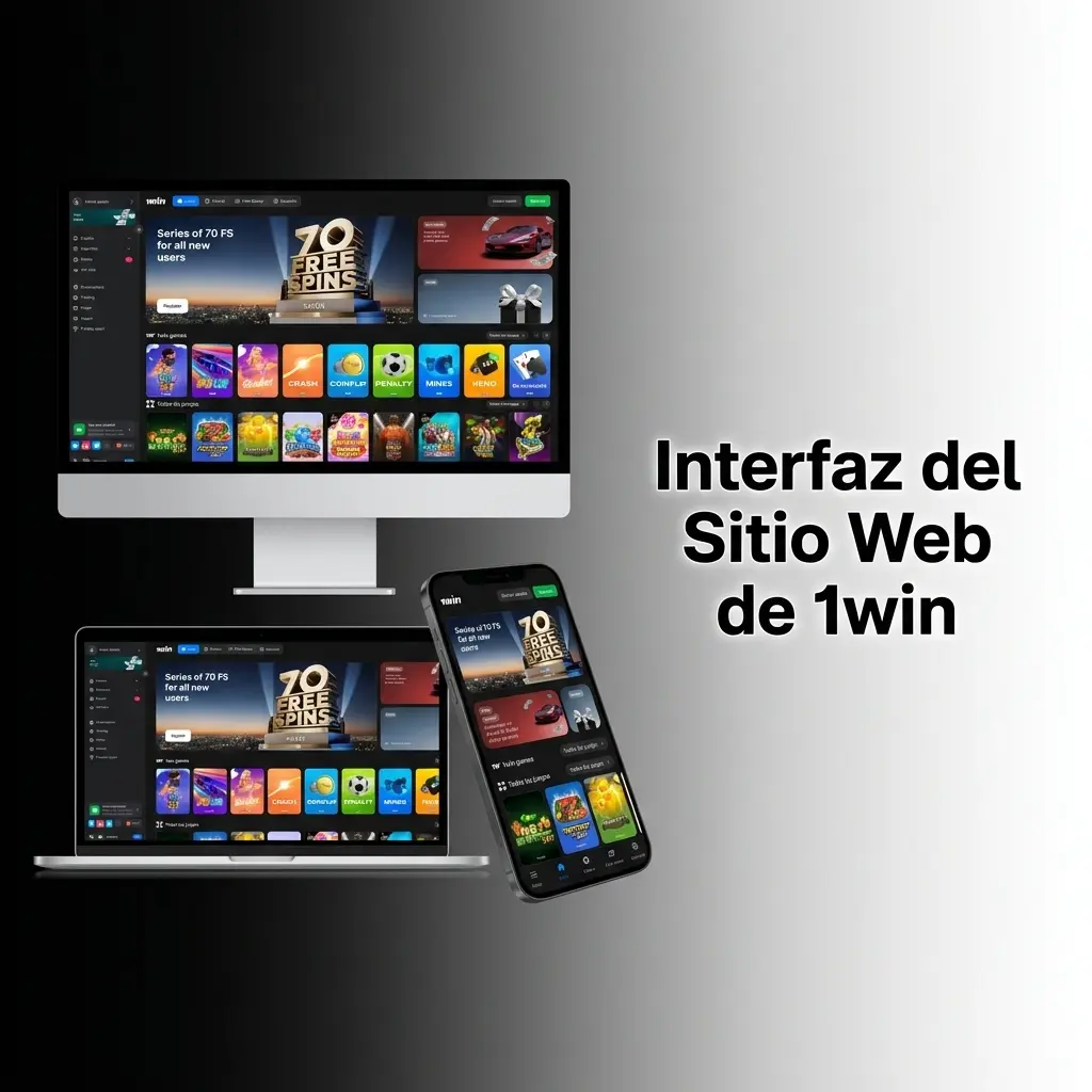 Interfaz del sitio web de 1win con barra de navegación superior