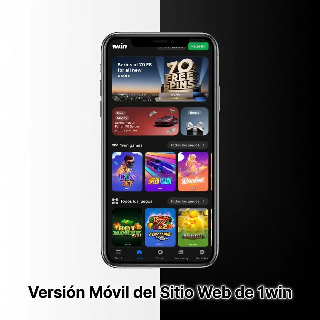 Versión móvil del sitio web de 1win en un smartphone